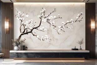 中式客厅水墨玉兰花背景墙