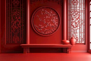 中式红韵典雅室内场景