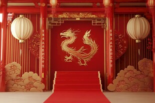 中式喜庆龙纹布置场景