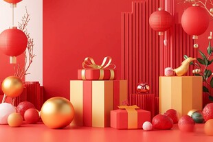 喜庆红色系节日礼物场景