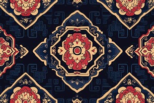 中式传统花卉几何纹样图案