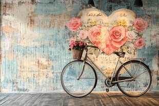 复古墙前的浪漫单车花卉
