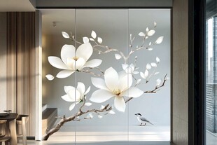 中式玉兰花鸟玻璃装饰画