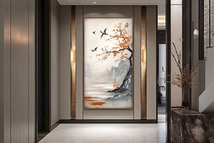 中式玄关诗意花鸟装饰画