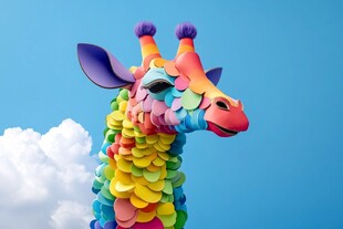 彩色折纸长颈鹿仰望蓝天