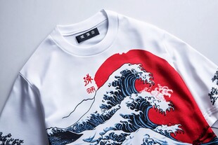 神奈川冲浪里印花白色卫衣