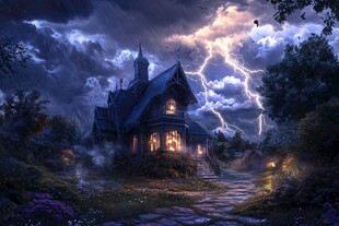 雷电夜中的神秘古宅