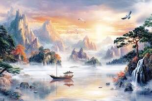 江上泛舟赏壮丽山水风光