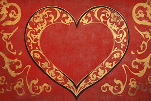 红色心形华丽花纹背景图