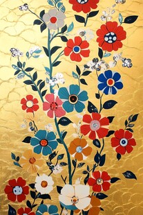 金色底繁花图案装饰画