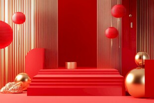 红色金饰打造华丽展示空间