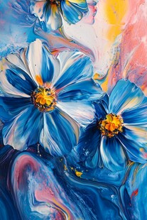 梦幻蓝花抽象艺术画作