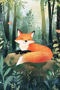 森林中休憩的快乐小狐狸