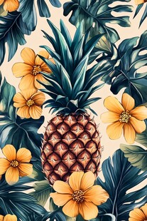 菠萝花卉热带植物图案