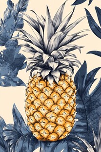 手绘菠萝与热带植物图案