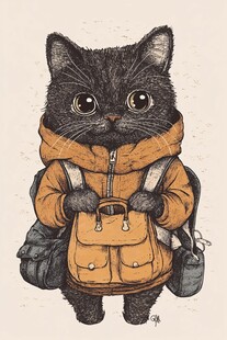 背着书包的可爱黑猫