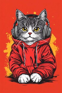 潮流猫咪听音乐