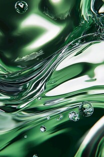 绿色动感液体与气泡瞬间