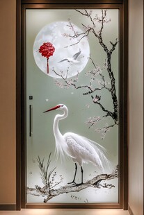 中式花鸟玻璃门艺术图景