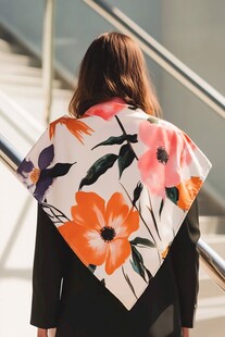 花卉图案女士披肩背影