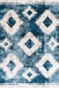 蓝白几何图案复古风地毯