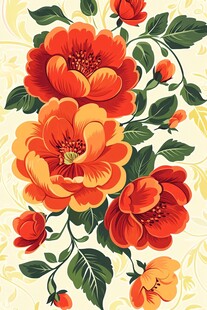 橙色花卉图案的精美插画