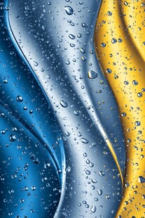 蓝黄渐变水波与晶莹水珠