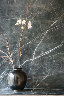 黑陶花瓶中的素雅花枝