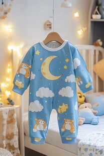 可爱卡通宝宝蓝色连体衣