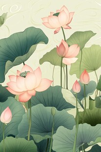 夏日荷花绽放美景图