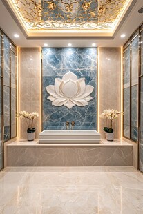 中式莲花主题奢华玄关设计