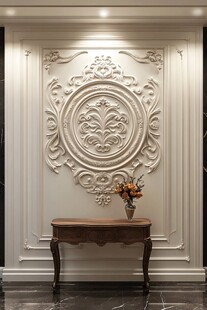 欧式浮雕墙搭配精致小桌