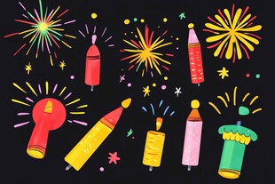 手绘烟花与节庆烟火元素