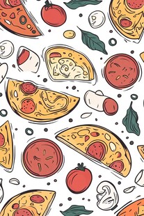 手绘美味披萨食材图案