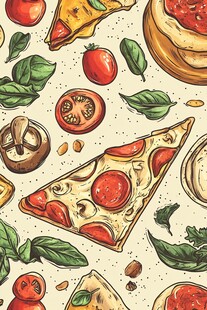 美味披萨与新鲜食材插画