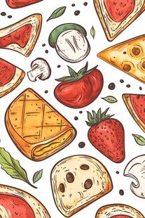 手绘美味多样的食物插画