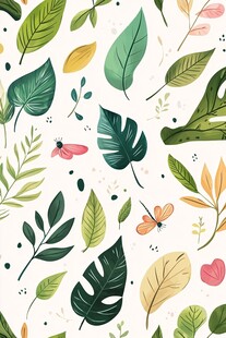 清新叶与蜻蜓插画图案