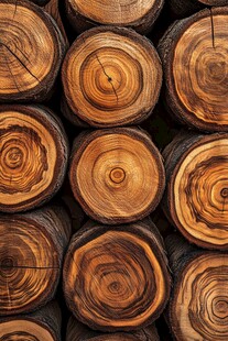 整齐堆叠的原木横截面