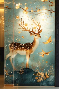 梦幻金鹿飞鸟中式艺术画