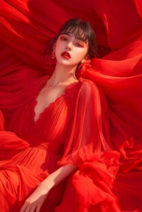 红裙佳人尽显优雅魅力