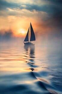 海上孤帆映夕阳