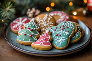 圣诞主题装饰饼干摆拍