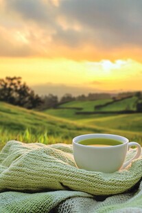 夕阳下的热茶与针织时光