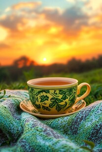 夕阳下的惬意茶香时光