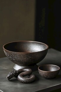 古朴铜器与蛇形摆件