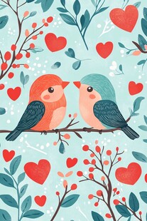 甜蜜爱鸟栖于浪漫花枝间