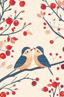 枝头双鸟 甜蜜的自然景致