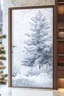 冬日雪景玻璃门装饰画