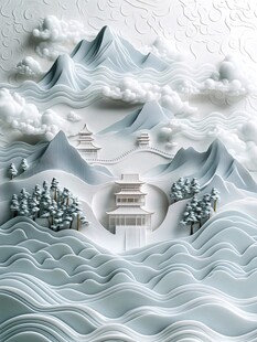 中式山水纸雕艺术景观