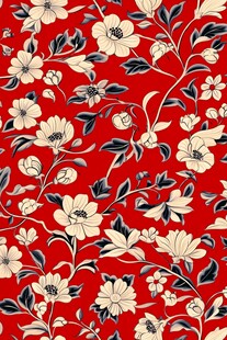 红色花卉图案背景纹理